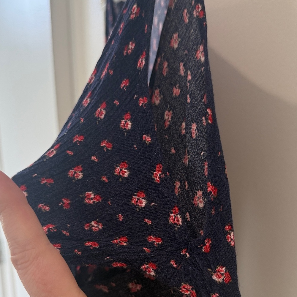 Y2K Navy Blue Cold Shoulder Floral Dress (Cottagecore) - Picture 4 of 4
